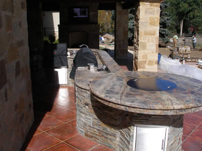 Slate Drystack stone on_Outdoor Kitchen in Cherry Hills Colorado